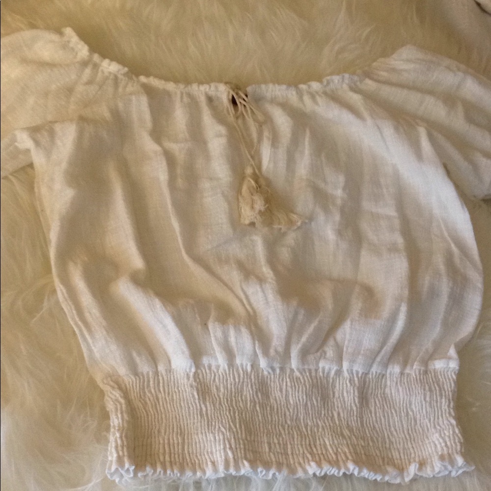 100% Cotton Off shoulder tassel tie blouse - Picture 6 of 6